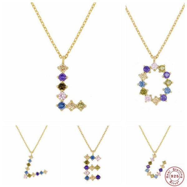 

canner rainbow color cz zircon real 925 sterling silver necklace for women 26 letters clavicle chain necklaces jewelry collares