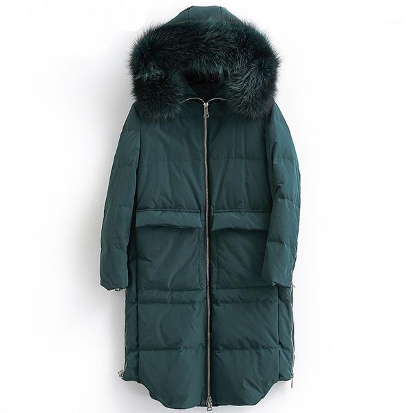 Kadınlar Down Parkas Ceket Kadın Kış Kalın Sıcak% 90 Beyaz Ördek Ceket Kadın Gerçek Rakun Kürk Trim Hood Moda Tasarım NPI 81029B1