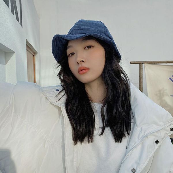 

wide brim hats autumn winter for women men bucket hat corduroy foldable fisherman cap female outdoor sunshade fishing korean style, Blue;gray