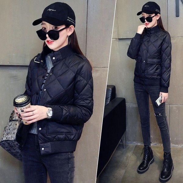 

women's down & parkas 2021 winter women ultra light jacket stand collar coat female cotton outwear korean loose portable slim short 82, Black
