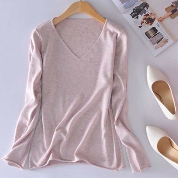 

2020 outono caxemira moda feminina primavera nova camisola de l com decote em v curto pargrafo bsico malha cultivar pulveres, White;black