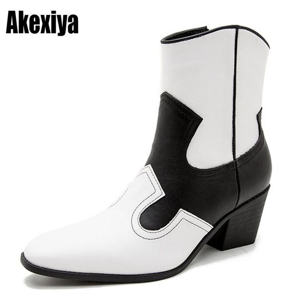 

boots 2021 spring autumn fashion cowgirl women shoes winter western cowboy ankle pointed toe leather woman booties p246, Black