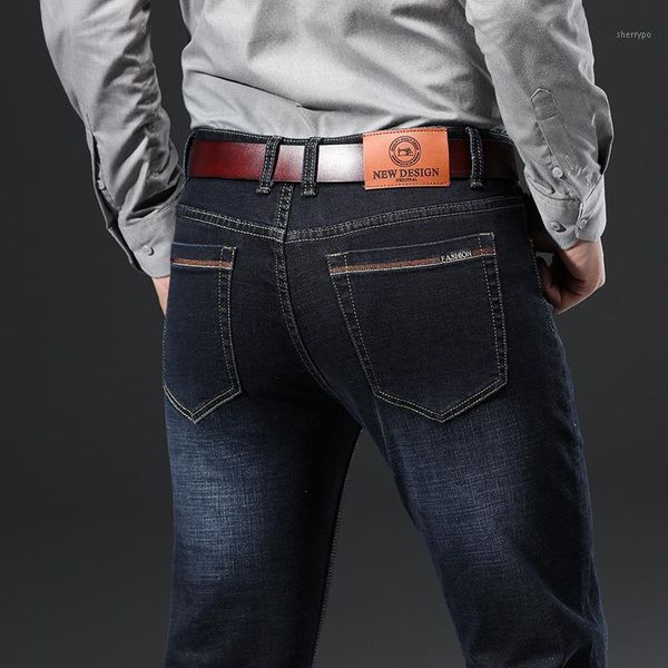 

2020 new spring autumn men's blue smart jeans classic style straight elasticity cotton denim pants male blue black trousers1