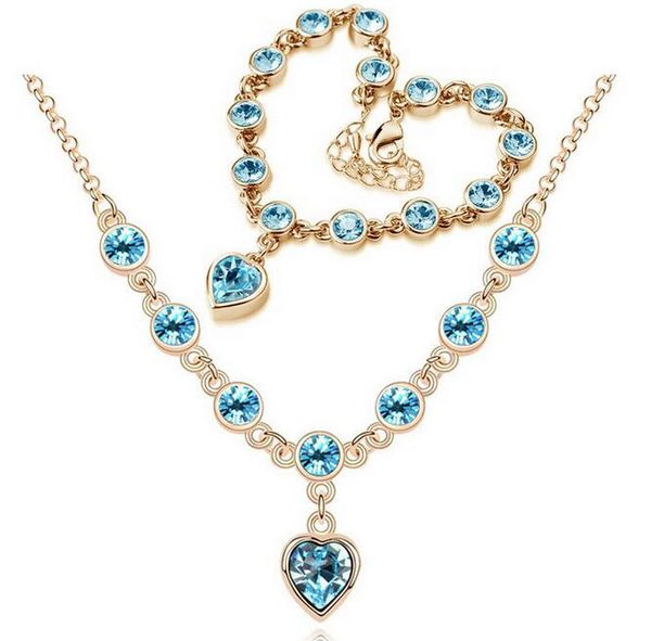 

2020 серебряное покрытие swarovski кристалл сердце ожерелье браслет ювелирные изделия для женщин свадебные ювелирные изделия наборы для сенс, Silver