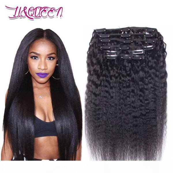 

brazilian virgin human hair kinky straight clip in hair extensions 100g body wave natural color kinky straight clip in hair extensions, Black;brown