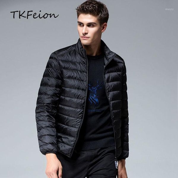 

men's fall jacket warm duck down filler light thin style 2019 spring autumn male casual coat stand collar black blue navy orange1, Black;brown