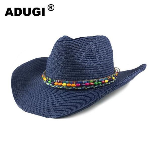

cloches adigi color beads denim straw hat men and women outdoor leisure travel sun big edge curling beach western cowboy, Blue;gray
