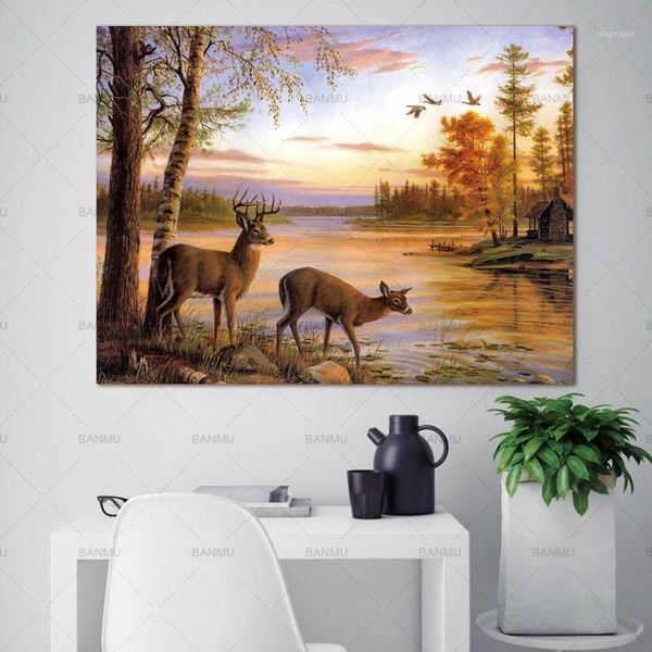 

paintings picture animal canvas painting wall art the forest two deers posters and prints home decoration print on canvas1