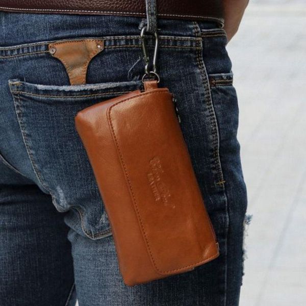 

new genuine leather waist bag fashion men hip bum fanny hook pack loop skin belt case mobile cell phone bag wallet 5509