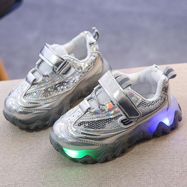 

children glowing sneakers with light 2020 new led luminous casual shoes boys girls toddler breathable mesh kids sports shoes wmthwu, Black
