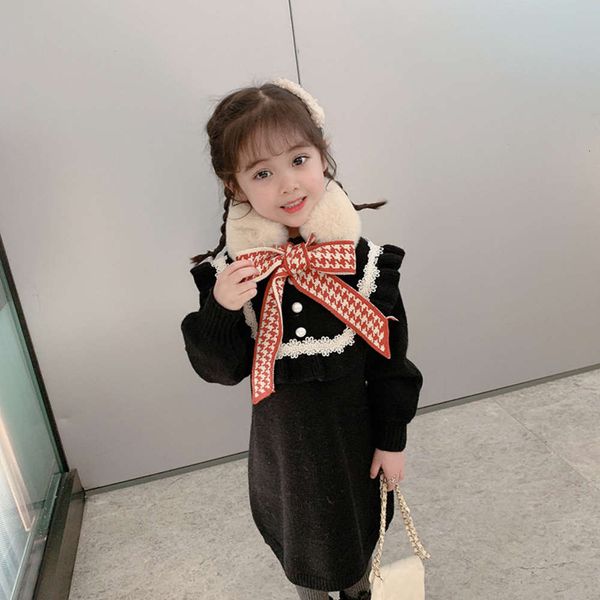 

girls' huzhou zhili fur children's drs foreign sle lace collar autumn and winter skirtlam2, Red;yellow