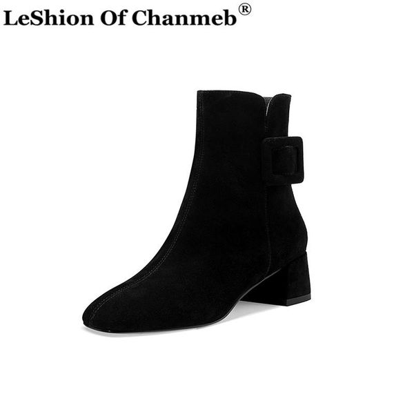 

autumn kid suede motorcycle boots women sheep suede shoes thick heels ankle boots zipper buckle shoes ladies size 34-42 footwear, Black