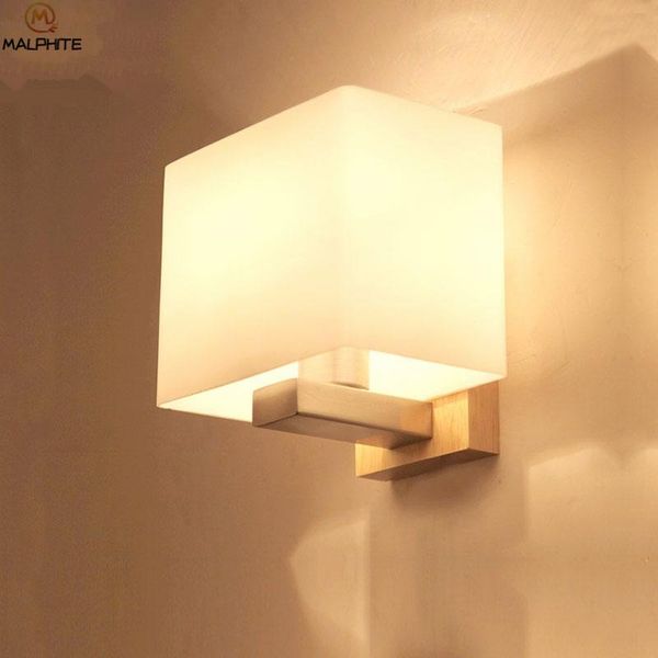 

wall lamp modern frosted glass led corridor balcony wooden lighting fixtures for home bedside indoor deco luminaire