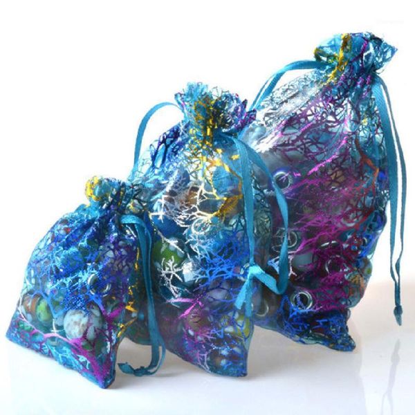 

100pcs stamping coral white bottom beam pocket wedding drawstring bag organza snow yarn jewelry bag1