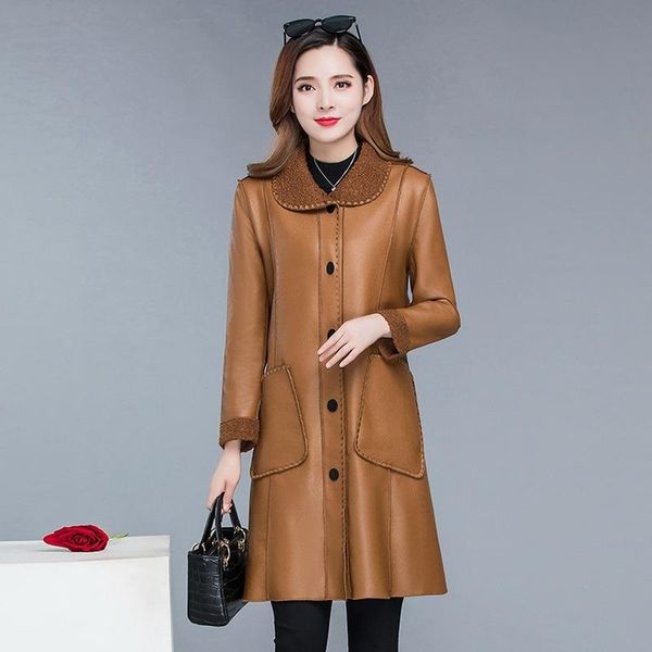 

women's leather & faux winter autumn jackets women jacket plus size black brown pu coat classic warm long
