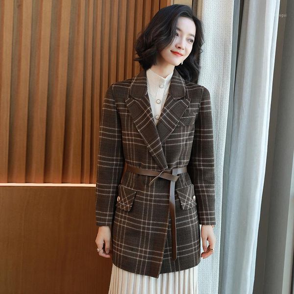 

vintage style tweed coat mid long kids 2021 new autumn and winter double faced woolen coat1, Black