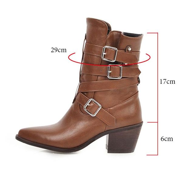 

boots 2021 winter buckle ankle high heels pointed toe cowboy women street shoes brown black female western riding