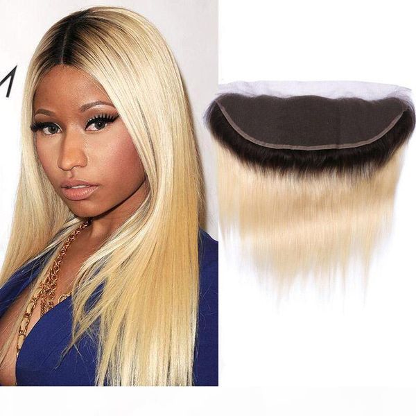 

peruvian human hair 13x4 lace frontal 1b 613# straight lace frontal with baby hair pre plucked 1b 613 double color 13*4 frontal, Black