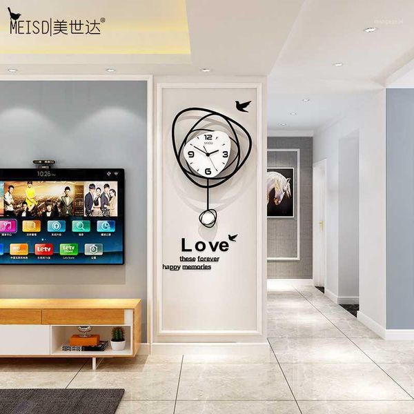 

meisd nordic wall clock creative modern design pendulum watch home decor diy sticker room horloge mute living room