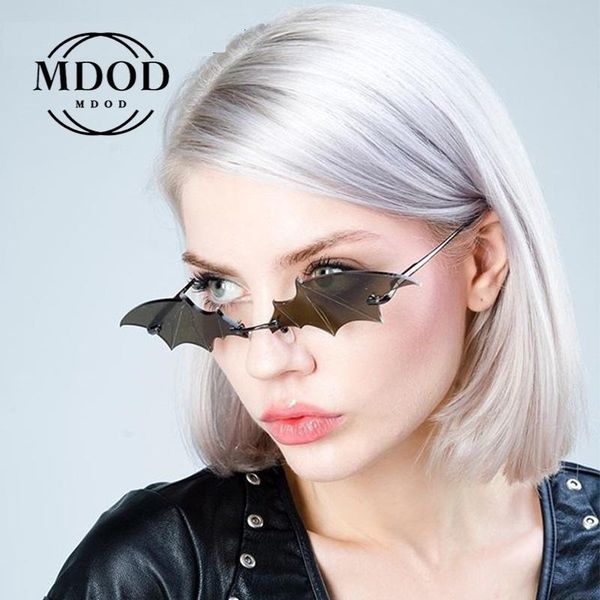 

sunglasses 2021 bat women men vintage cat eye rimless sun glasses brand designer trending female shades googles, White;black