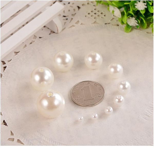 

10-400pcs/lot 3-20mm acrylic round beige straight holes abs imitation pearl beads for diy bracelet jewelry making bbytns