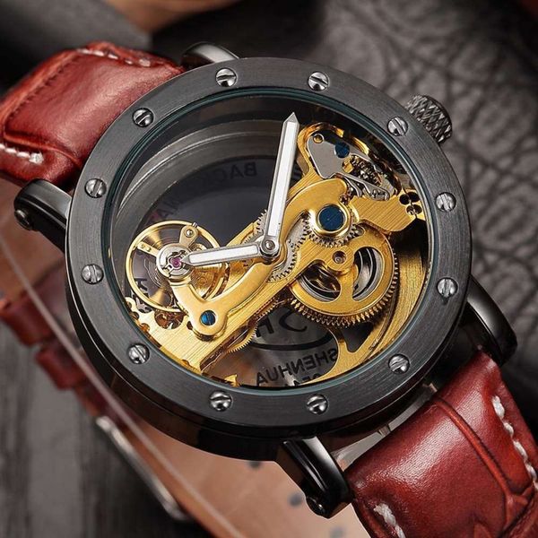 

leisure fully watch tourbillon design men's automatic mechanical watch shenhuanz9a, Slivery;brown