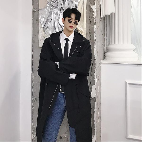 

2020 models new autumn designer long section trench coat male trend loose sleeve bat jacket with hood kvo9, Tan;black