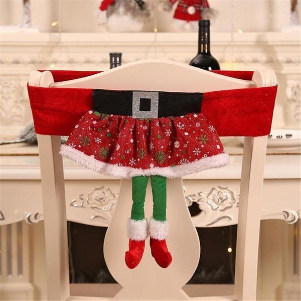 

1 pc christmas decoration santa claus elf red hat chair back cover for home party holiday christmas dinner table decor fdh1