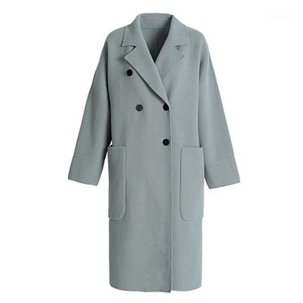 

women's wool & blends lmitation double-sided female autumn and winter solid color woolen coat long section korean version of the one-sh, Black