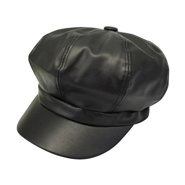 

8 panels daily dating pu leather comfortable birthday gift for women painter hat stretchy casual autumn shopping beret cap, Blue;gray