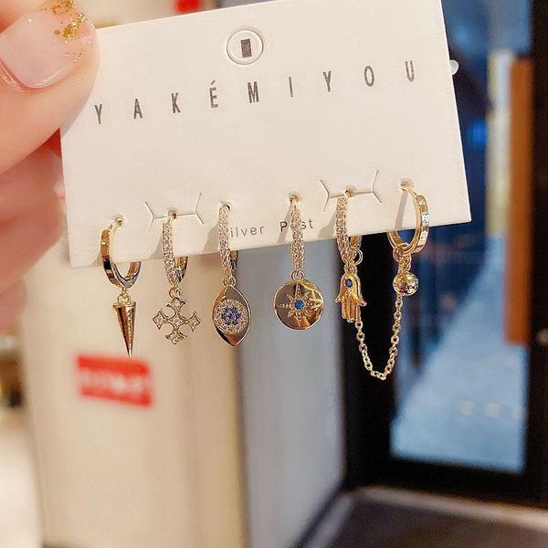 

dangle & chandelier mixed style cubic zirconia earrings set gold color spike cross evil eye hamsa hand for women, Silver