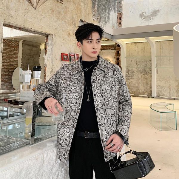 

men's jackets male streetwear coat outerwear men vintage fashion loose casual snake print leather jacket, Black;brown