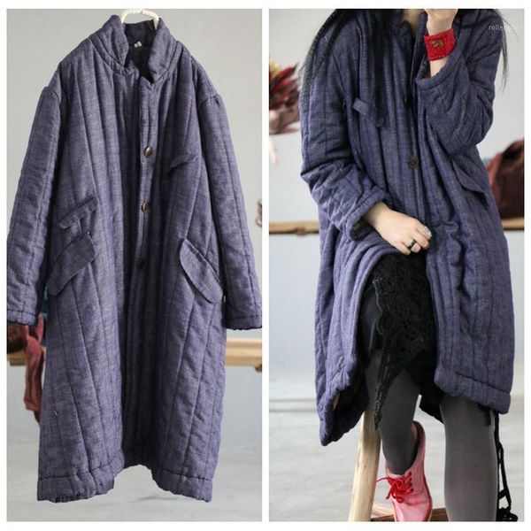 

warm parkas women winter new 2019 cotton-padded single breasted long cotton linen coat pockets solid color female outerwear coat1, Black