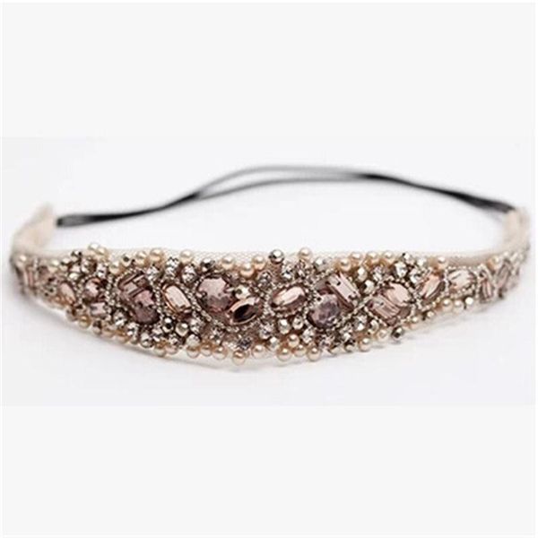 

fashion women crystal rhinestone beads handmade elastic headband pure manual club beads measle headdress headwrap, Golden;silver