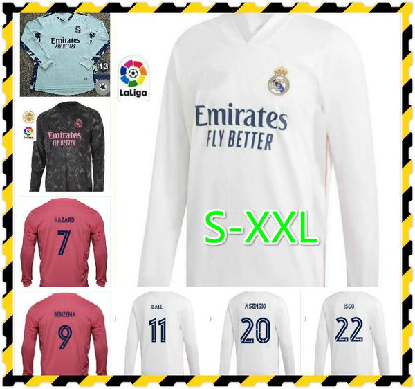 

long sleeve real madrid jerseys 20 21 soccer jersey hazard sergio ramos benzema camiseta football shirt uniforms men, Black;yellow