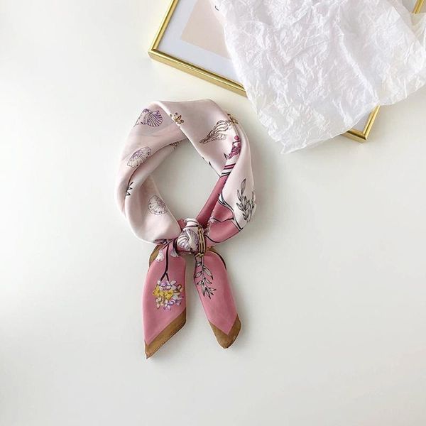 

women elegant small floral series square elegant korean scarves shawl sweet printing summer ladies pleated literary retro pink, Blue;gray