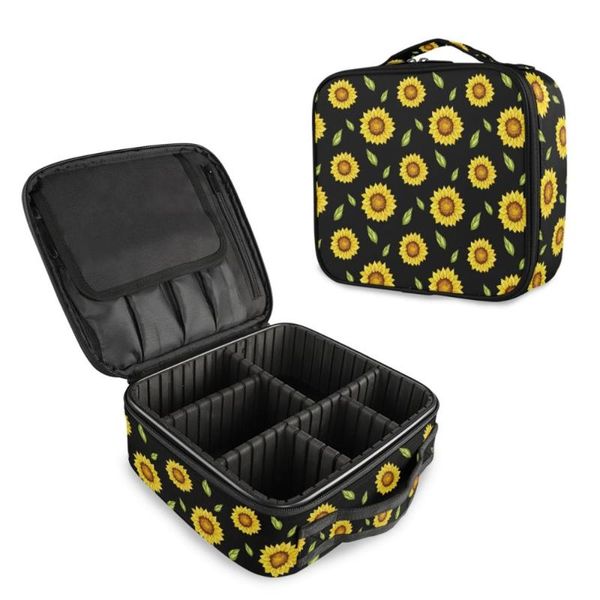 

cosmetic bags & cases outdoor girl makeup bag sunflower print women toiletries organizer waterproof female storage make up case