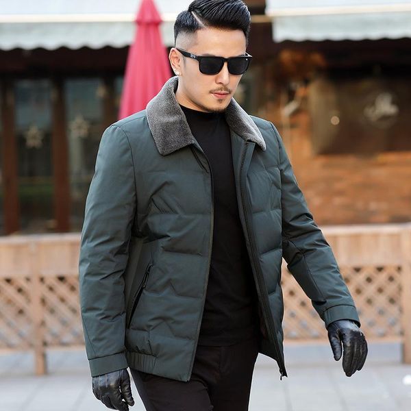 

jas hithe new winter 2020 young men's down jacket lapel grey duck down warm wholesale fashion wool, Black