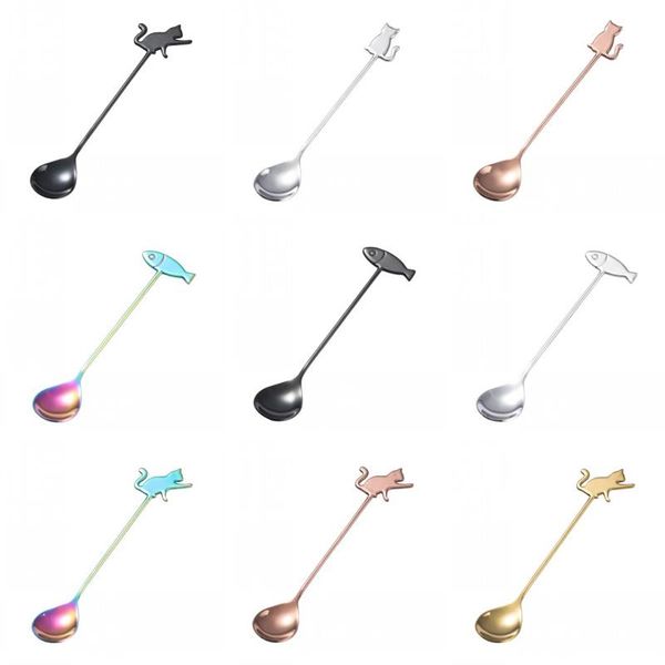 

ice cream spoon 304 stainless steel coffee stirring scoop cute cat fish decor long handle scoops water drop shape creative 3 1sh g2