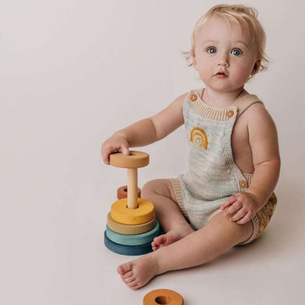 

embroidery ins sweater wildwawa handmade rainbow newborn strap pants children's creeping suit, Blue