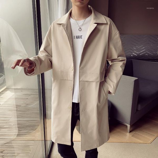 

mens trench coat 2020 mens mid length coat male slim casual jacket men's trenchcoat masculina windbreaker outwear1, Tan;black
