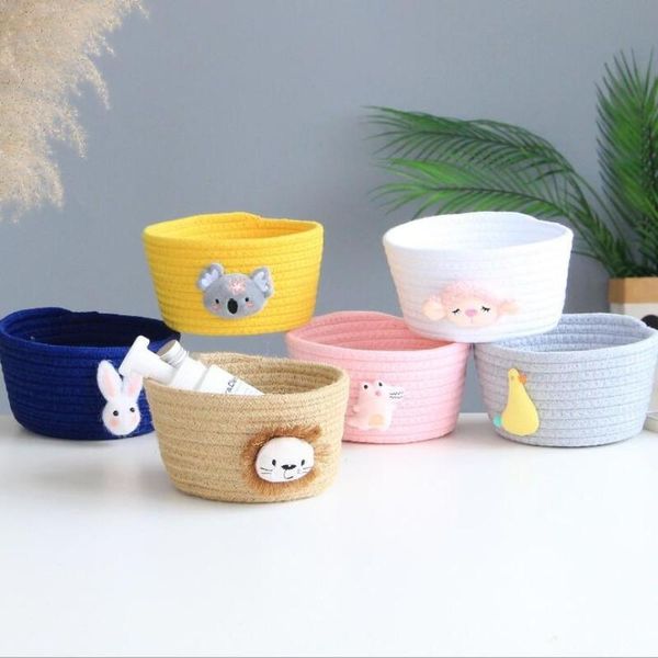 

1pcs 16*9cm cotton rope storage basket kids toys hand woven laundry baskets deskorganizer cartoon animals nordic style