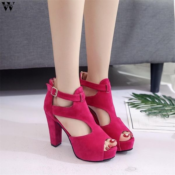 

summer fashion new female fish head high heels thick with sandals female summer shoes rome shoes buckle jan11 y200405, Black