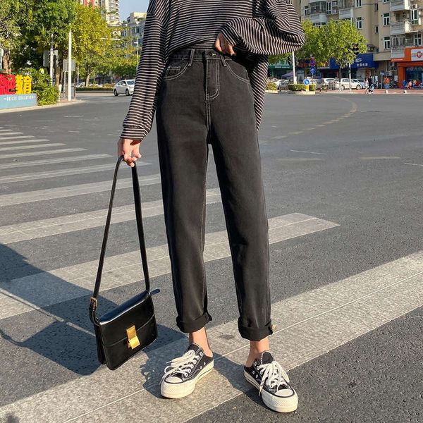 

autumn new jeans women's small, loose, high waisted, slim and wide leg black casual pants, Blue