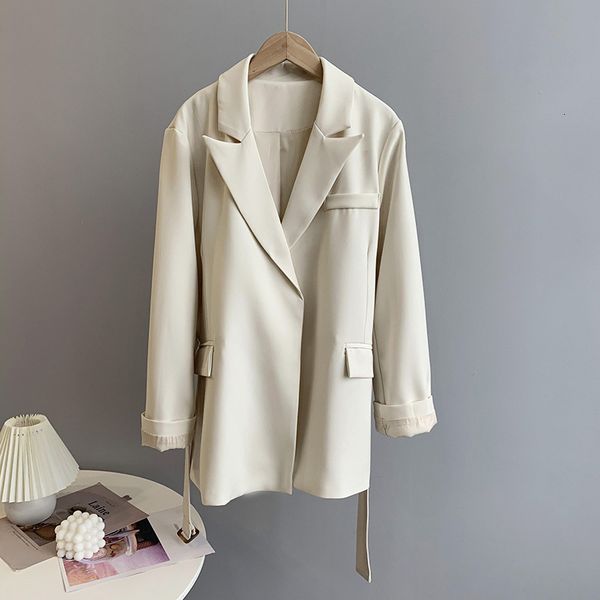 

new 2021 spring turn down collar blazer vintage ladies coat with belt feminino for women blazers 08uo, White;black