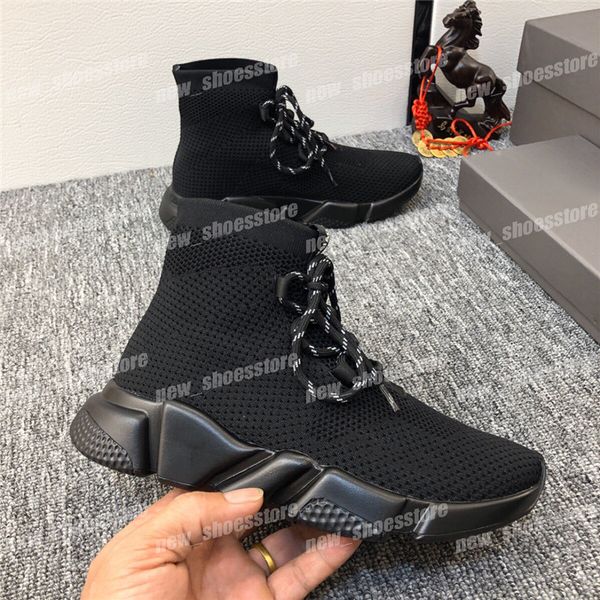 

2020 men women speed sock shoes sneakers clearsole stretch knit trainer sock shoes platform casual tennis speed triple sneakers, Black
