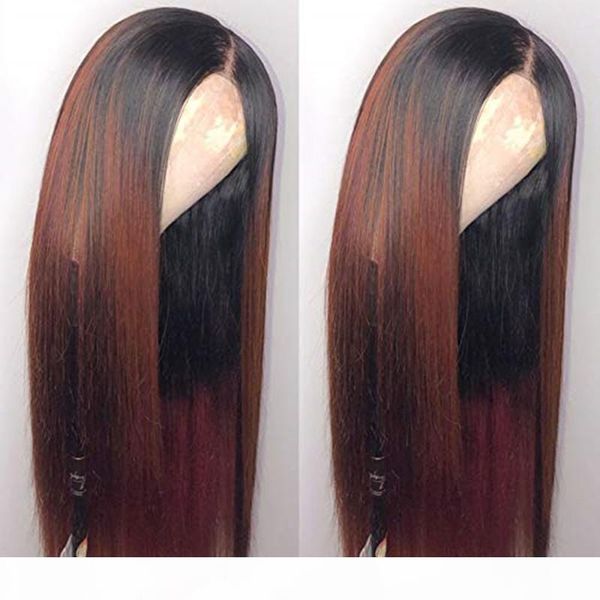 

ombre color two tone glueless full lace human hair wigs 150 density silky straight brazilian lace front wig with baby hair, Black;brown