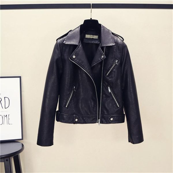 

bottle thin of new fund of 2021 autumn outfit suits brought brief paragraph washed pu leather motorcycle jacket female jacket, Black