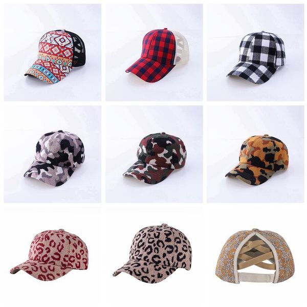 

buffalo plaid criss cross ponytail cap fashion outdoor baseball cap women mens backpack adjustable mesh hat dda833, Blue;gray