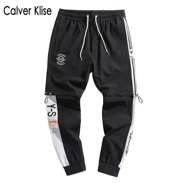 

men's pants calver klise japanese side striped pocket cargo patchwork joggers trousers mens hip hop harlan streetwear casual weatpants, Black